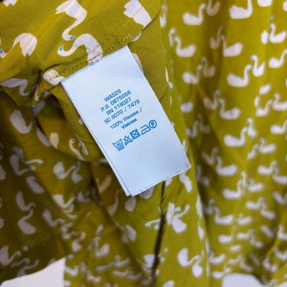 Boden Greenish Yellow Swan Detail Hidden Button Up Long Sleeve Blouse Top Size 8 - Picture 6 of 6